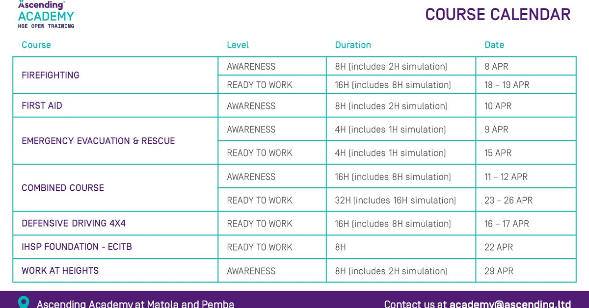 Ascending - April HSE Open Courses Calendar ? | CCI FRANCE MOZAMBIQUE